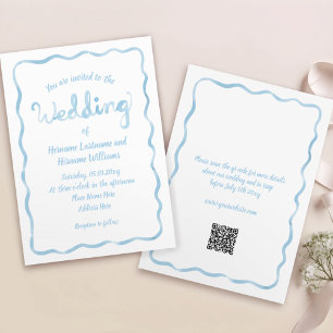 Invitation Mariage RSVP QR RSVP bleu clair tiré à la main