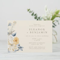 Mariage RSVP Rustique bleu jaune Floral