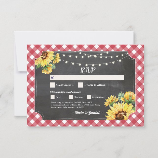Invitation Mariage RSVP tournesol rouge blanc Fiançailles (Devant)