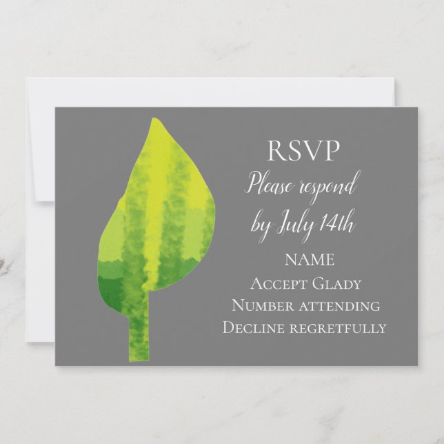 Invitation Mariage RSVP vert éco feuille nature (Devant)