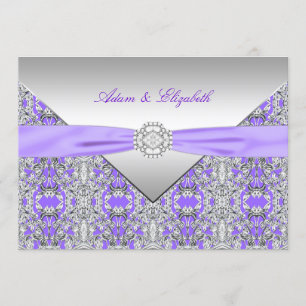 Invitation Mariage Ruban de Diamant en Dentelle Violet Lavand