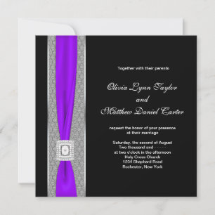 Invitation Mariage Ruban Noir Violet Violet