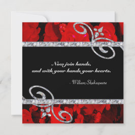 Invitation Mariage Ruby Red Roses & Diamond Swirls