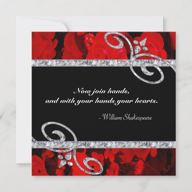 Invitation Mariage Ruby Red Roses & Diamond Swirls (Devant)