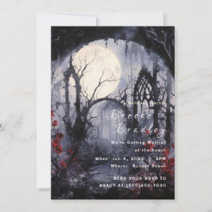 Invitation Mariage Ruines de Cathédrale Gothique & Roses Roug