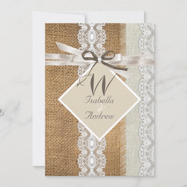 Invitation Mariage Russe Beige blanc dentelle Burlap Pearl 5 (Devant)
