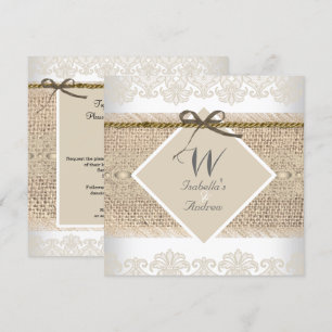 Invitation Mariage Russe Dentelle beige Burlap Blanc