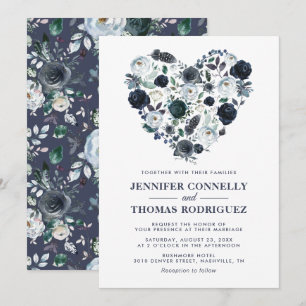 Invitation Mariage Rustic Blue Watercolor Floral Heart