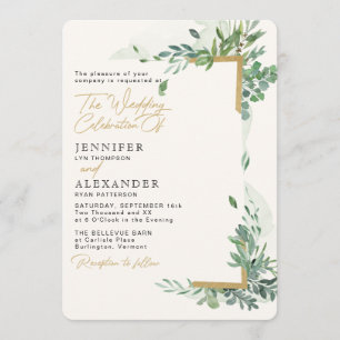 Invitation Mariage Rustic Chic Gold & Greenery Eucalyptus