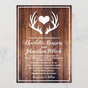 Invitation Mariage Rustic Darn Barn Wood & White Deer Antlers