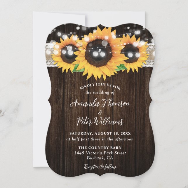 Invitation Mariage Rustique à cordes de tournesol (Devant)