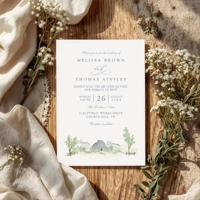 Invitation Mariage rustique à la campagne avec code QR de la  (Créateur téléchargé)
