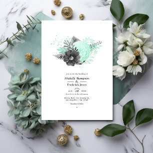 Invitation Mariage rustique à la menthe et au charbon de bois