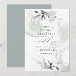 Invitation Mariage Rustique Aquarelle Verdure Vert Dusty