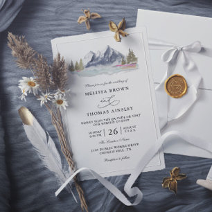 Invitation Mariage rustique au bord du lac de montagne avec c