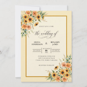 Invitation Mariage Rustique au Tournesol Doré et Sauge