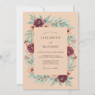 Invitation Mariage Rustique Automnal aux Teintes de Pêche