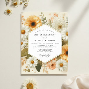 Invitation Mariage rustique aux fleurs ocre