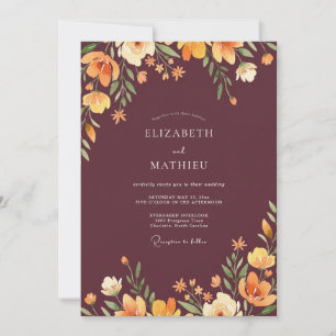 Invitation Mariage Rustique aux Fleurs Sauvages Abricot Prune