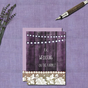 Invitation mariage rustique avec bois , dentelle , guirlandes