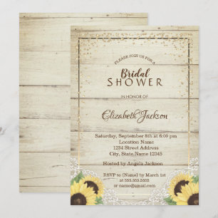 Invitation Mariage rustique avec dentelle, tournesols, diaman