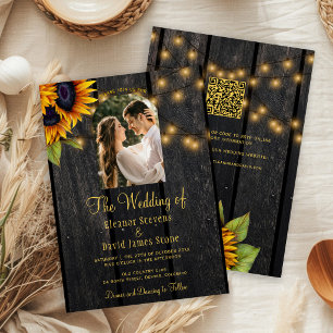 Invitation Mariage rustique avec tournesol photo QR RSVP tout