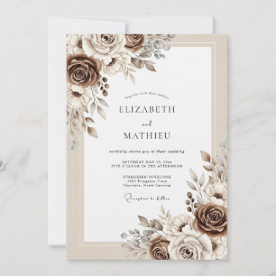 Invitation Mariage rustique beige discret