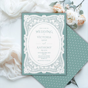Invitation Mariage rustique blanc vintage avec pois verts