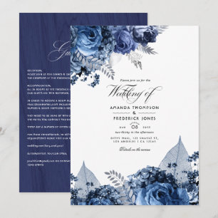 Invitation Mariage Rustique Bleu Marine & Blanc avec Faux Feu