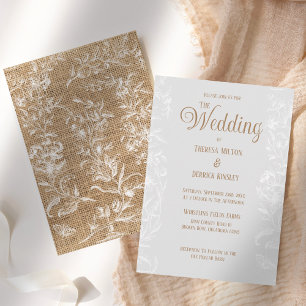 Invitation Mariage Rustique Bleu Poussiéreux en Toile de Jute