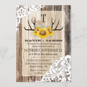 Invitation Mariage rustique Boho Wood Sunflower Antlers