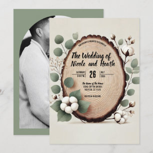 Invitation Mariage Rustique Bois de Forêt Eucalyptus & Coton