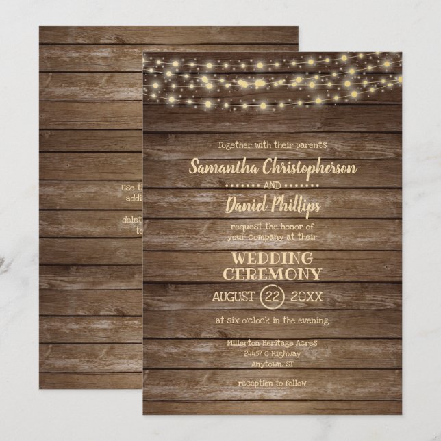 Invitation Mariage rustique Bois et Chaîne (Devant / Derrière)