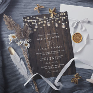 Invitation Mariage Rustique Bois & Lumières Chic Campagnard C