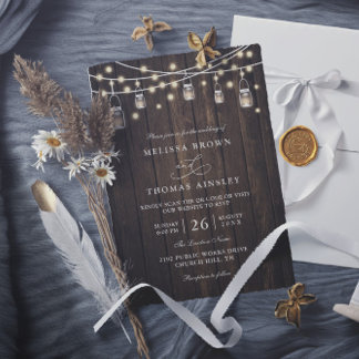 Invitation Mariage Rustique Bois & Lumières Chic Campagnard C