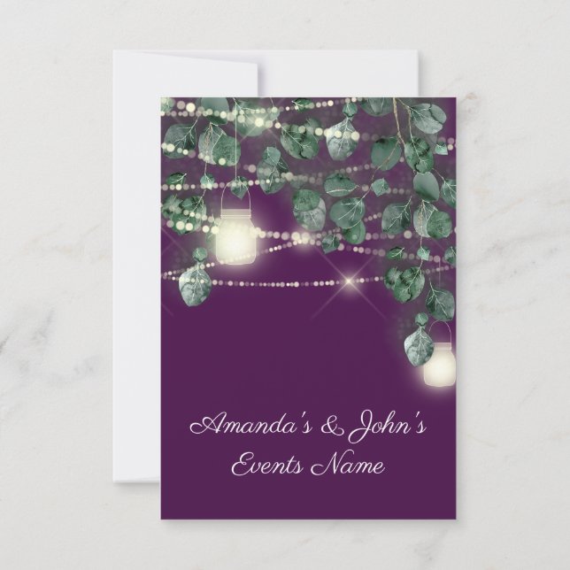 Invitation Mariage Rustique Bois Or Plum Jars Lumières (Dos)