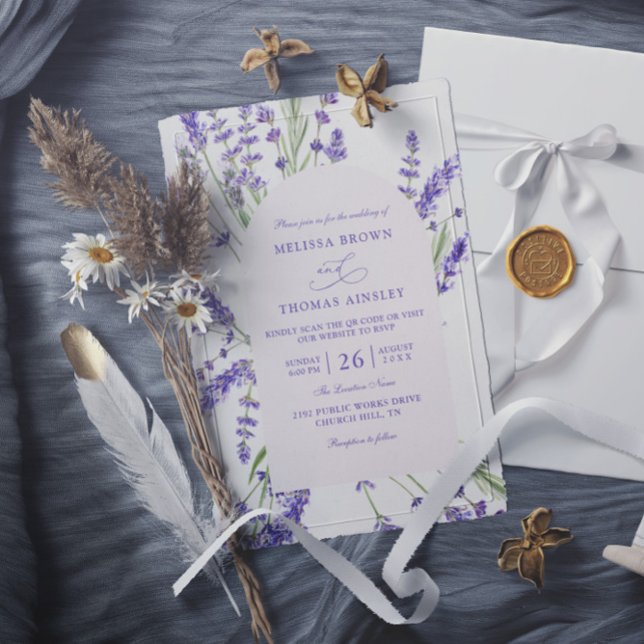 Invitation Mariage Rustique Budget Code QR Lavande Violette (Créateur téléchargé)