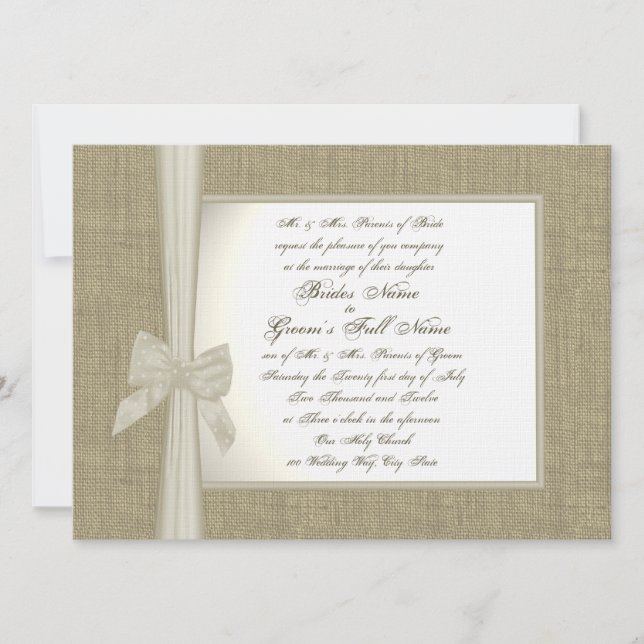 Invitation Mariage rustique Burlap et Bow (Devant)