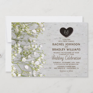 Invitation Mariage rustique champêtre avec bouleau et baby's 