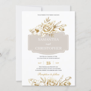 Invitation mariage rustique chic rose d'ivoire et d'or