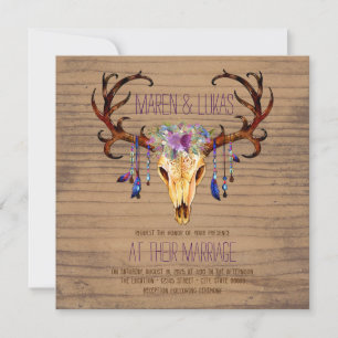 Invitation Mariage rustique d'aquarelle de pays d'Antler de