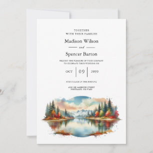 Invitation Mariage rustique d'automne au bord d'un lac en for
