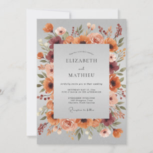 Invitation Mariage rustique d'automne aux tons orange brûlé