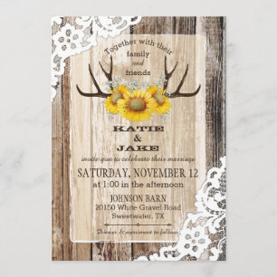 Invitation Mariage rustique de Boho Wood Sunflower