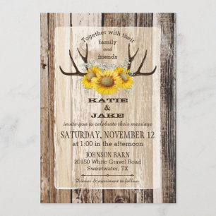Invitation Mariage rustique de Boho Wood Sunflower
