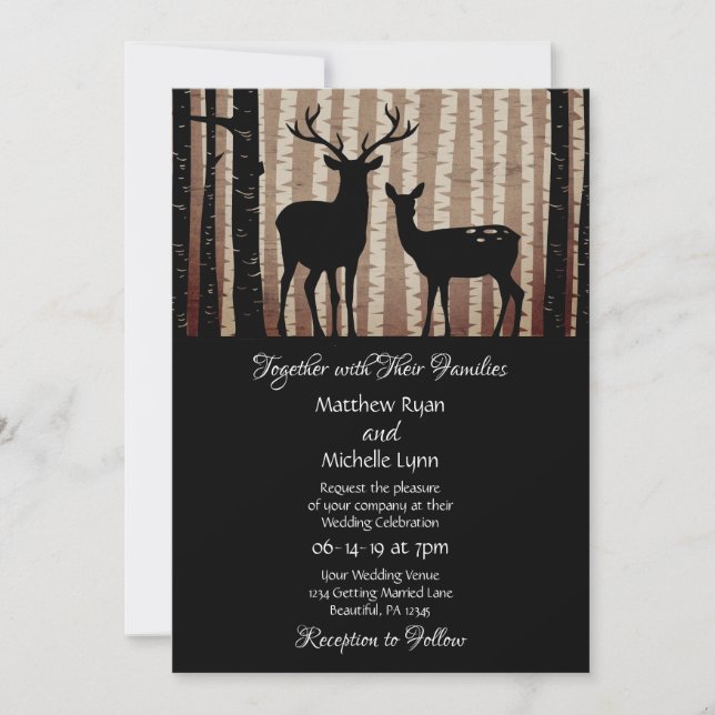 Invitation Mariage rustique de bois de cerfs et d'Aspen (Devant)