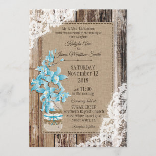 Invitation Mariage rustique de dentelle en bois d'orchidée bl