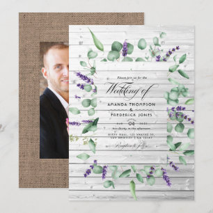 Invitation Mariage rustique de grange de campagne à la lavand