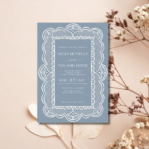 Invitation Mariage rustique de l'argent ancien en bleu poussi