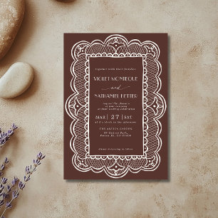 Invitation Mariage rustique de luxe en chocolat et dentelle b